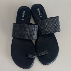 Vaneli Black Crystal-Embellished Toe-Ring Slide Sandals